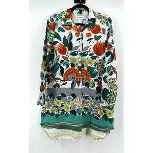 Peck & Peck 100% Linen Floral Print Tunic Shirt Dress Size S Long Sleeve